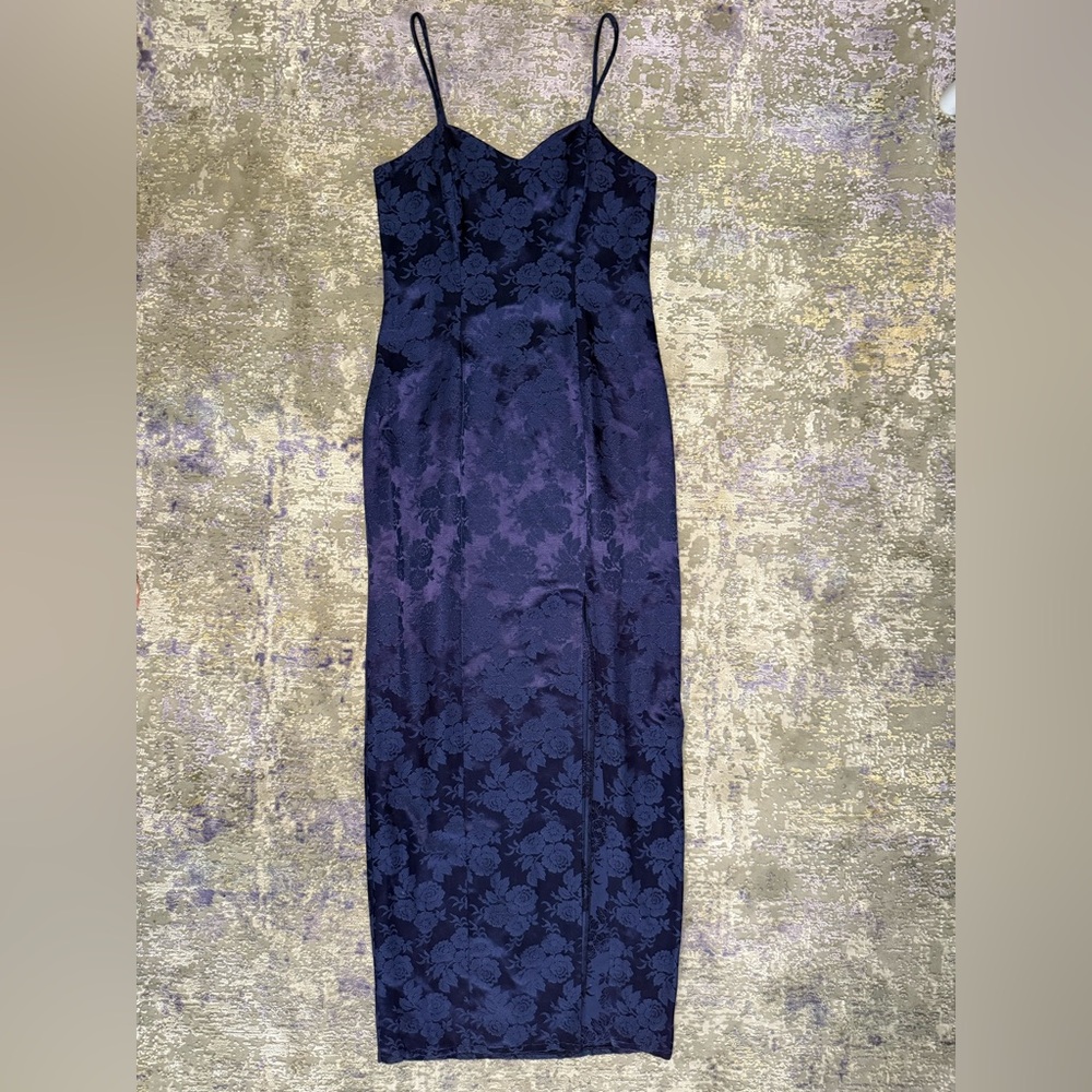 Blue floral y2k formal prom dress